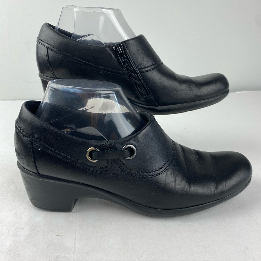 Clarks Collection Womens 9 Black Danby Leather Heeled Side Zip Shoes Booties